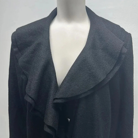 Lafayette 148 New York 100% Wool Jacket Coat 1 Button Ruffled Black Plus Size 16 - Picture 3 of 9